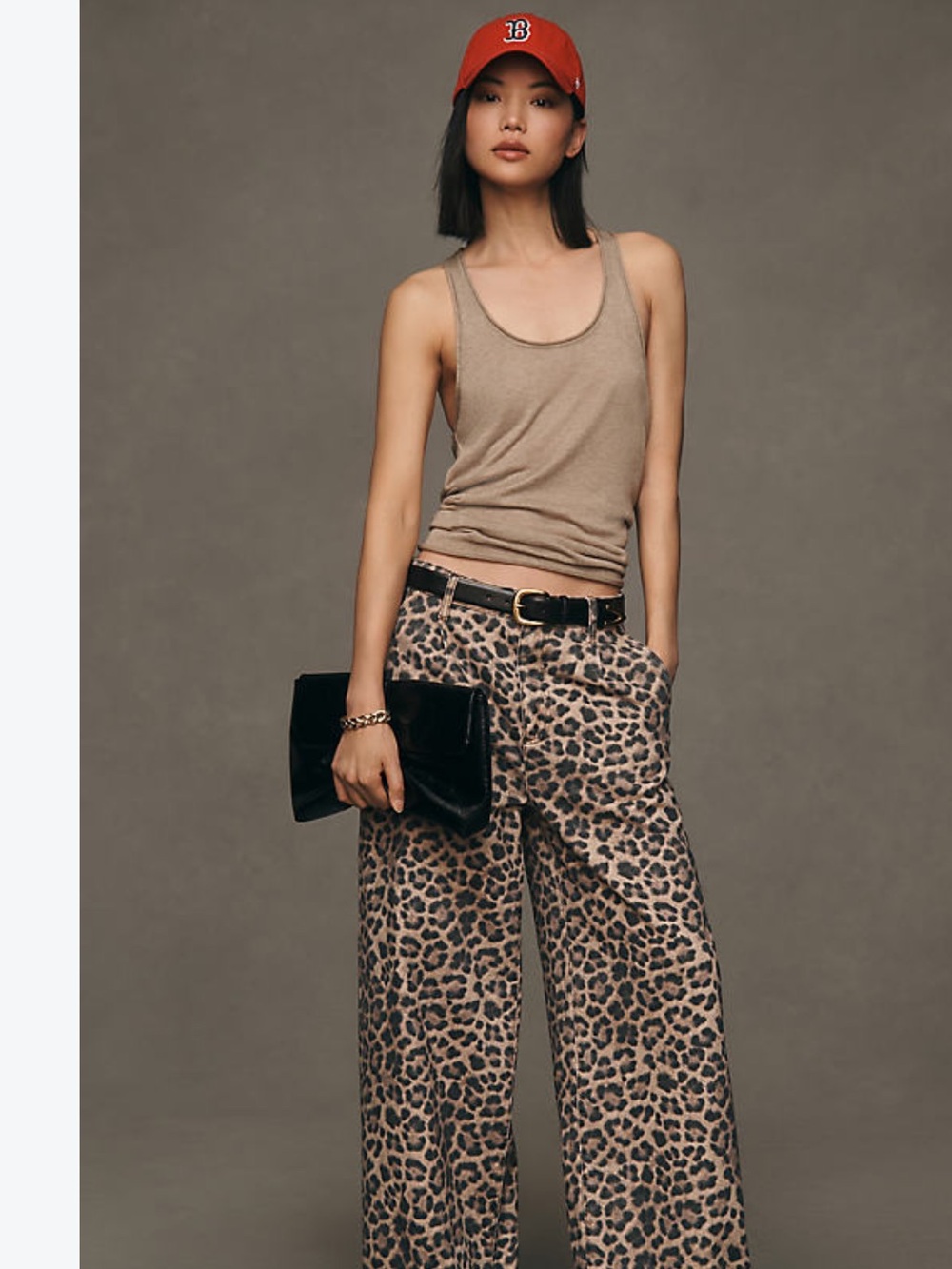 Pilcro The Leon Double Hem High Rise Leopard Print Pants in Brown & Black